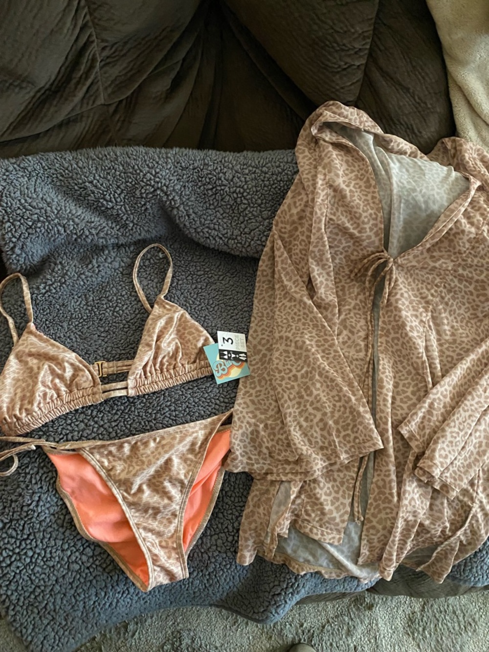 Leopard Print Bikini Set & Matching Cover-Up - Beige Brown